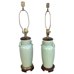 Paar chinesische Celadon-Tischlampen im Vintage-Stil