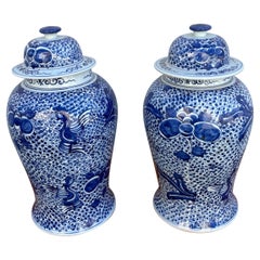 Pair of Large Chinese Blue & White Ginger Jars