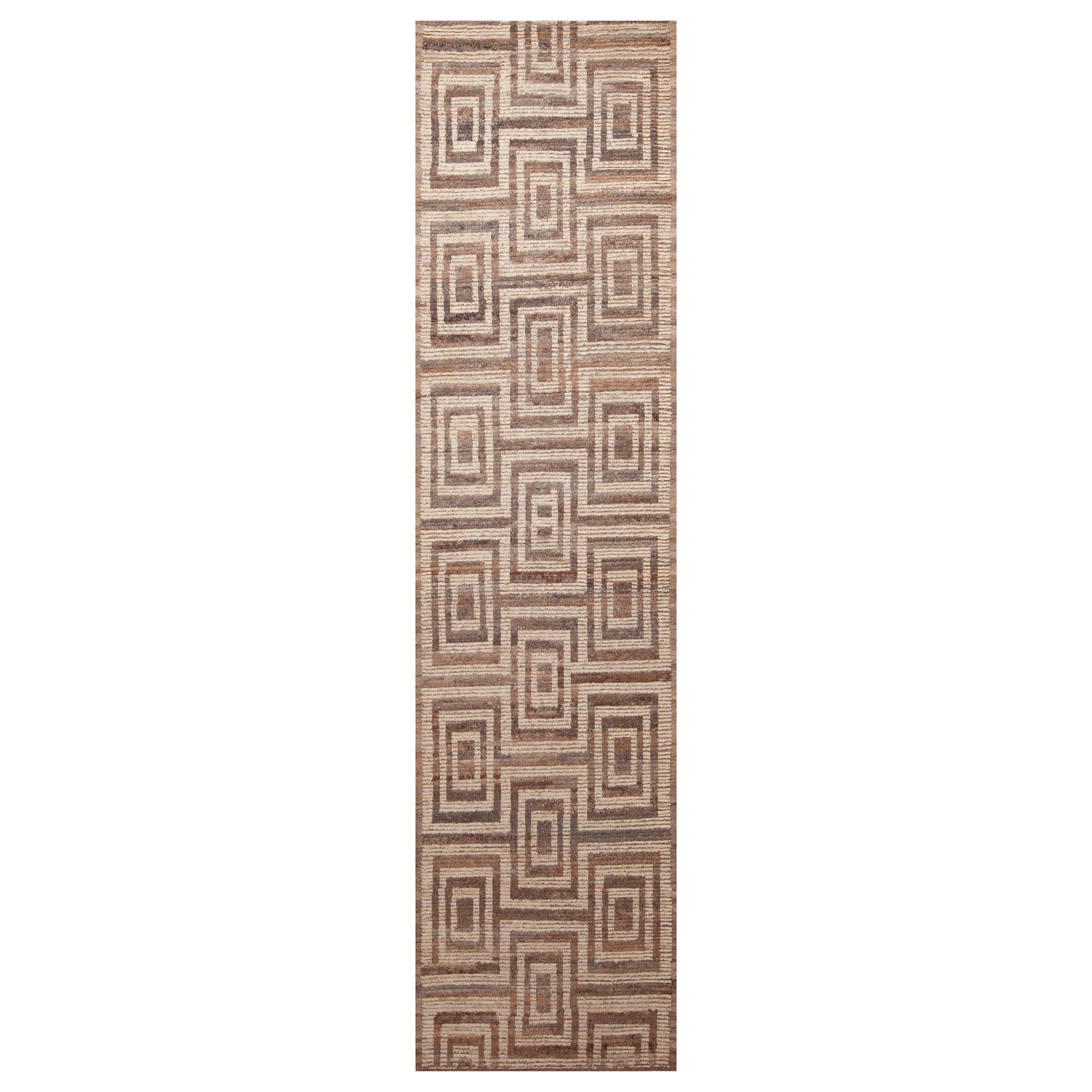 Nazmiyal Collection Modern Neutral Tribal Geometric Runner Rug 3'4" x 13' For Sale