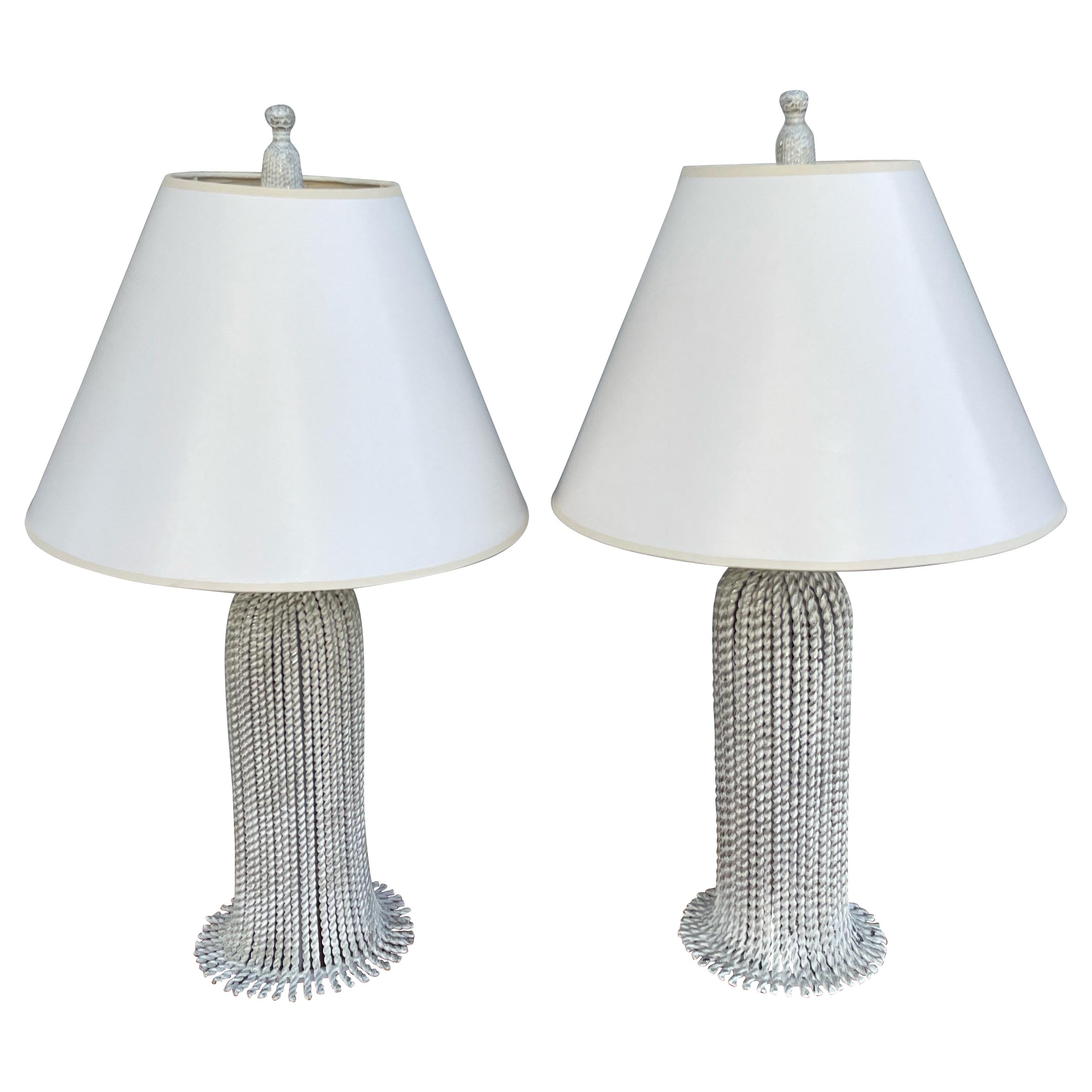 Pair of Hollywood Regency Style Twisted Rope Lamps