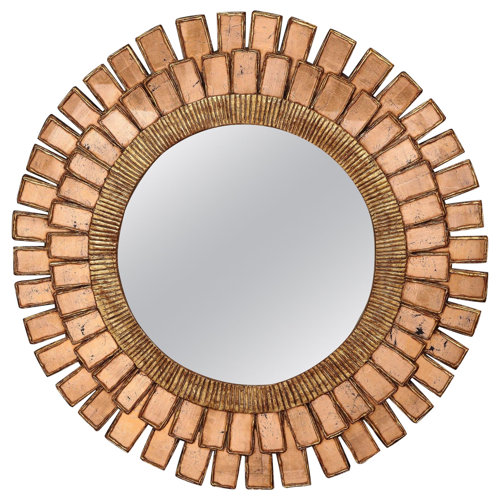 Line Vautrin Style Resin and Wood Sunburst Mirror For Sale