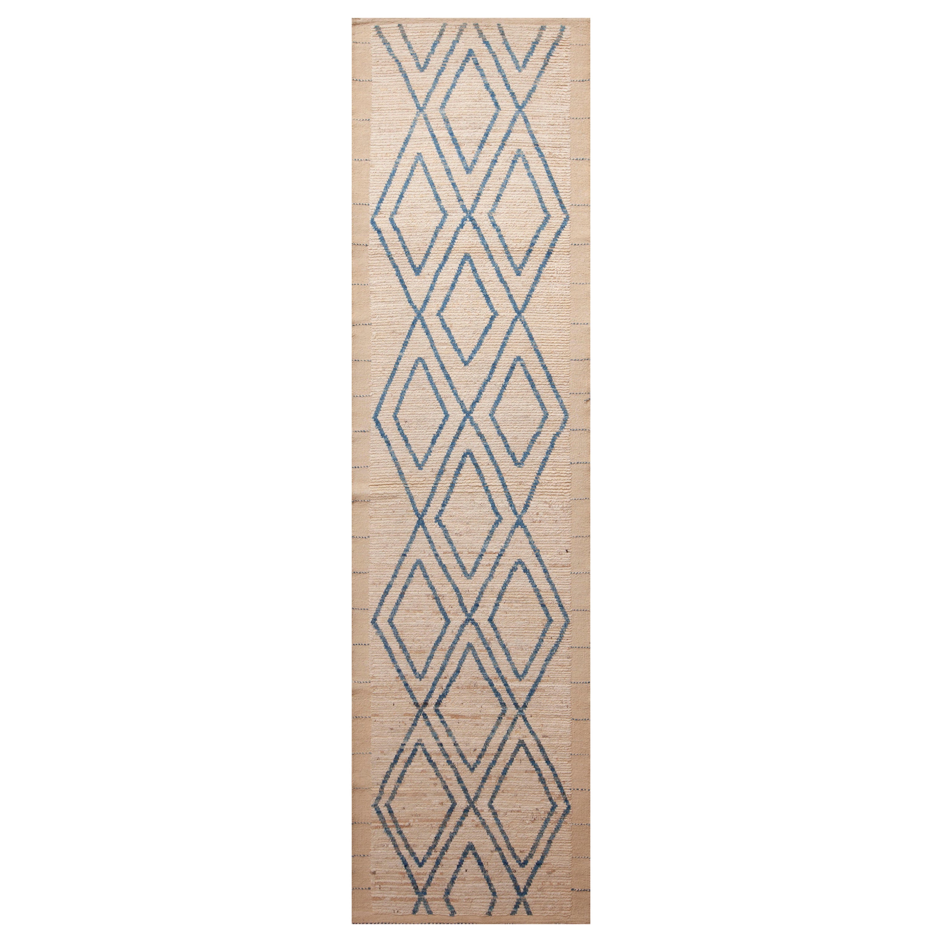 Nazmiyal Collection Modern Ivory Cream Color Geometric Runner Rug 3'5" x 13'2" For Sale