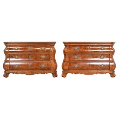 Retro Henredon Italian Baroque Burled Mahogany Bombay Chests or Commodes, Pair