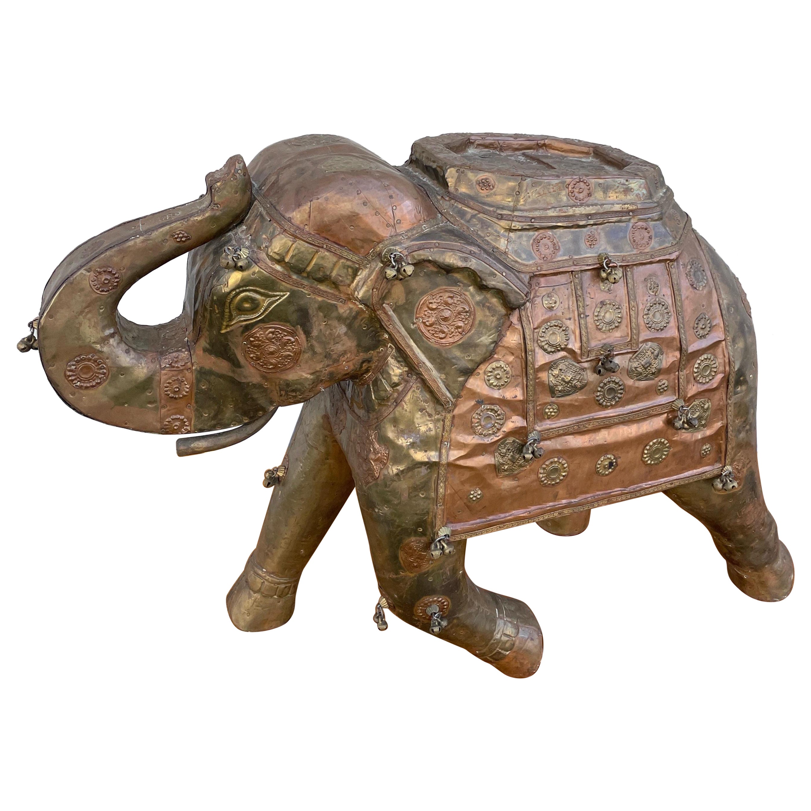 Large Copper and Brass Decorative Elephant Sculpture For Sale