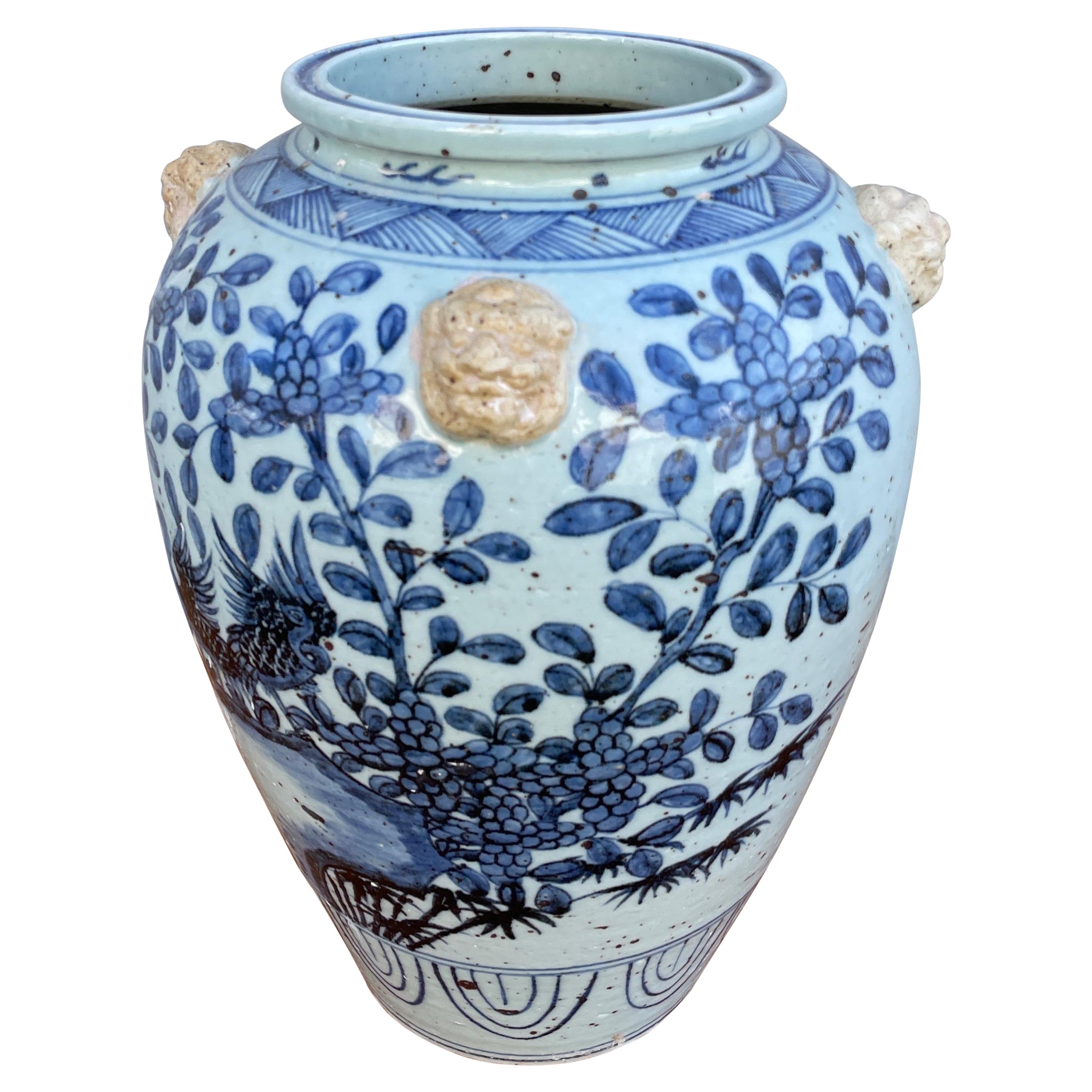 Grand vase chinois bleu et blanc