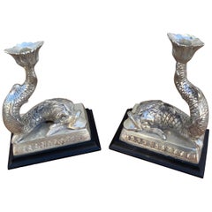 Vintage Silver Plate Dolphin Candlesticks