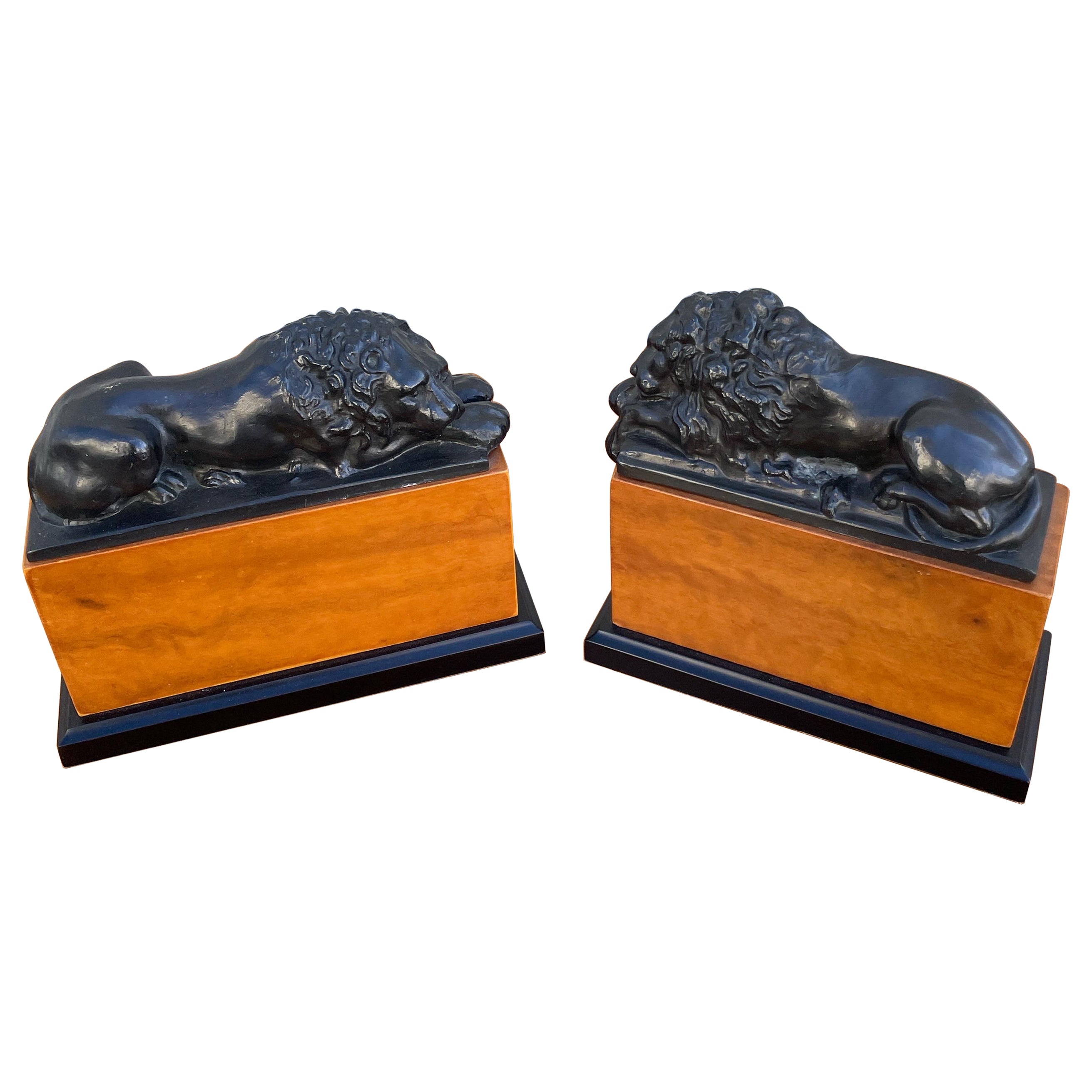 Pair of Opposing Lion Bookends For Sale