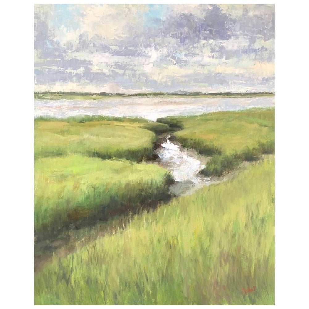 Framed Oil on Canvas Panel "Verdant Marsh" by Sue Foell