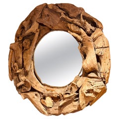 Vintage English Driftwood Roots & Rope Circular Rustic Handmade Wall Mirror