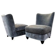 Barbara Barry for Baker Pair of Grey Chenille Slipper Chairs 