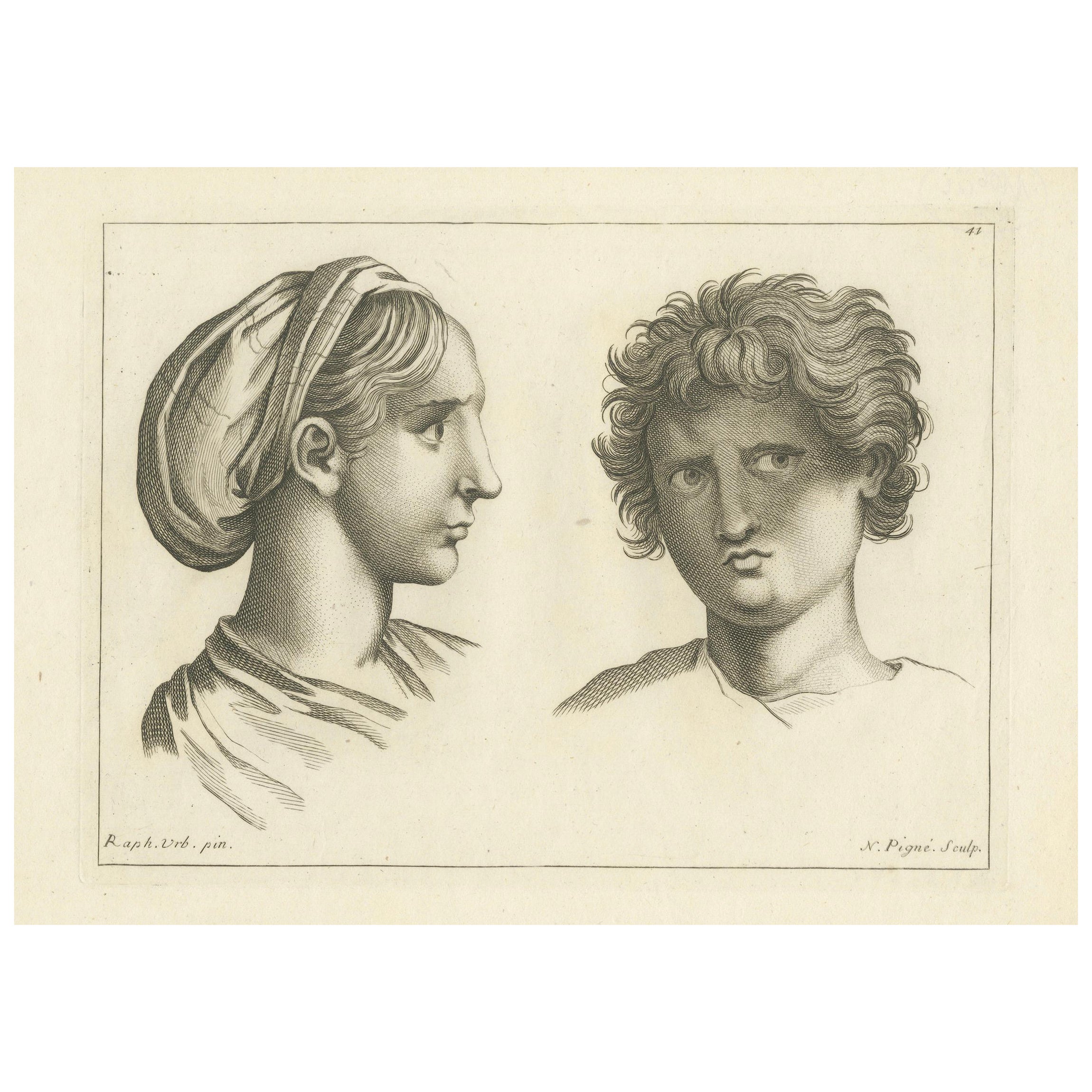 Classical Profiles: Raphael's Vision by Nicolas Pigné, 1740 For Sale