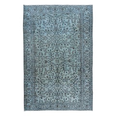 5.3x8 Ft Ethnic Handmade Turkish Rug in Light Blue, Vintage Floral Carpet