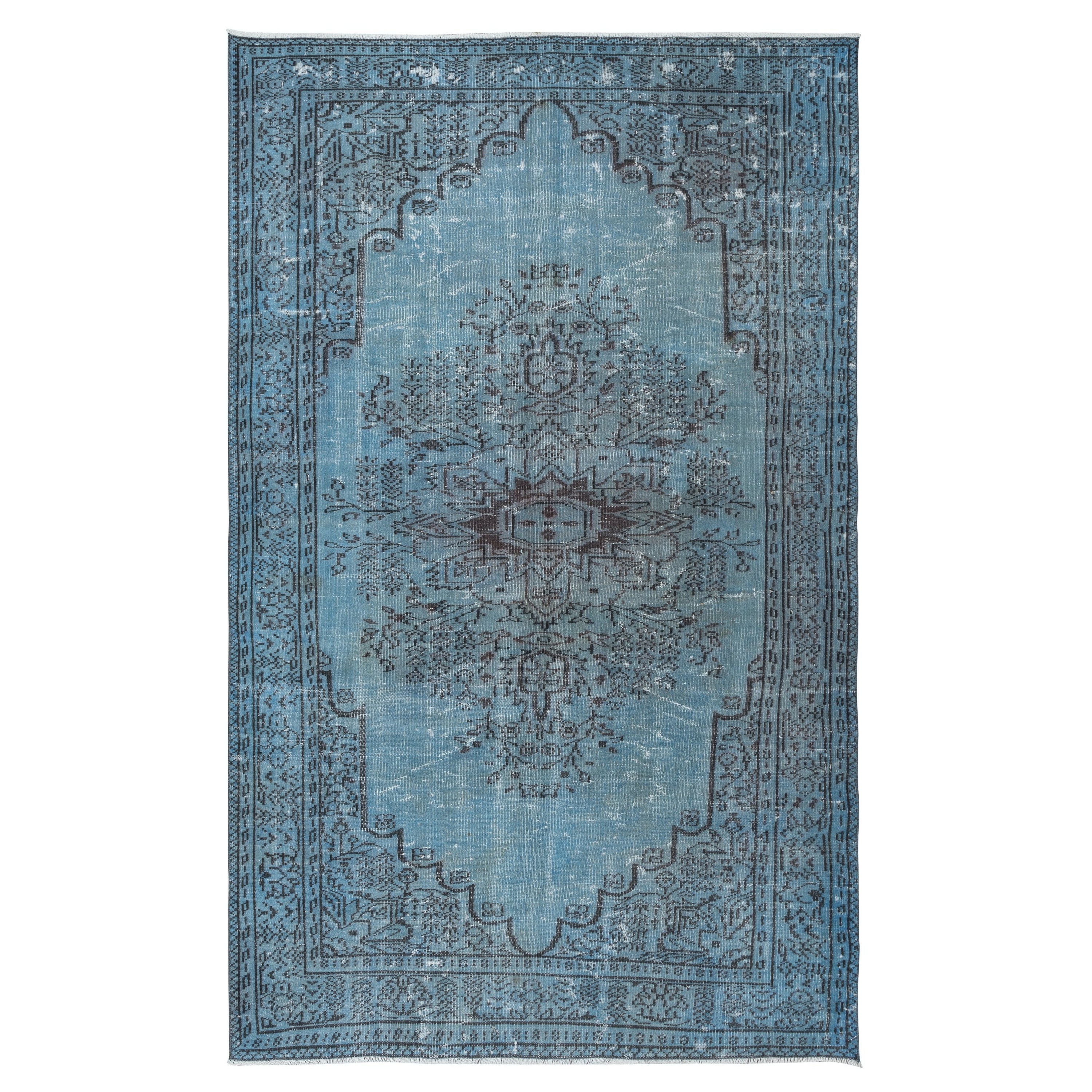 6.2x10 Ft Modern Light Blue Area Rug, Room Size Handmade Overdyed Turkish Carpet For Sale