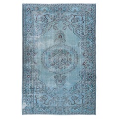 6x8.7 Ft Handmade Turkish Rug Over-Dyed in Light Blue, Contemporary Carpet