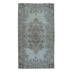 4x7 Ft Turkish Handmade Floral Accent Rug in Sky Blue, Great 4 Modern Interiors