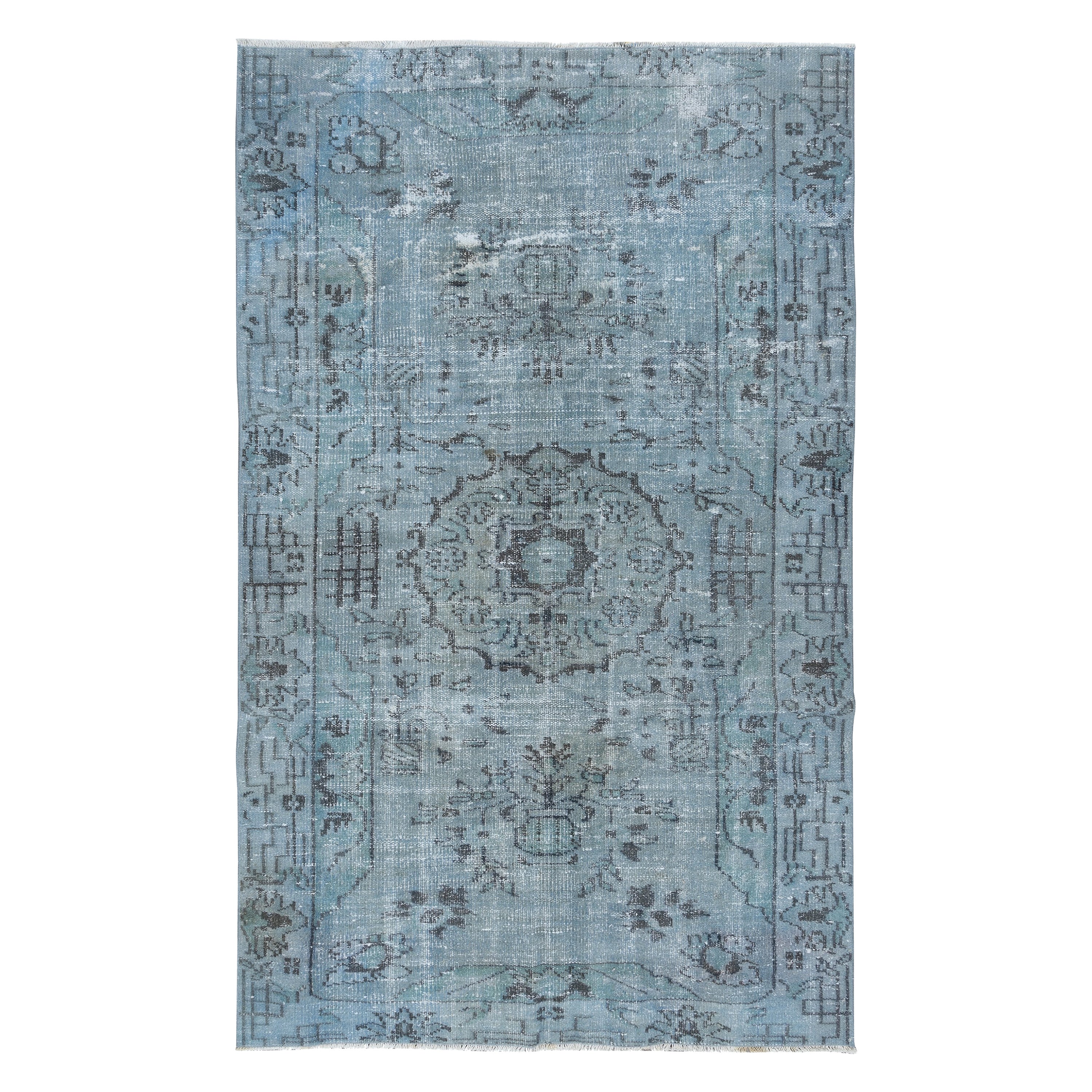4.8x7.5 Ft Contemporary Turkish Sparta Handmade Area Rug in Sky Blue For Sale