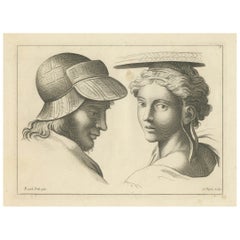 Dialogue des époques : Bonnet et plume de profil par Pigné, 1740