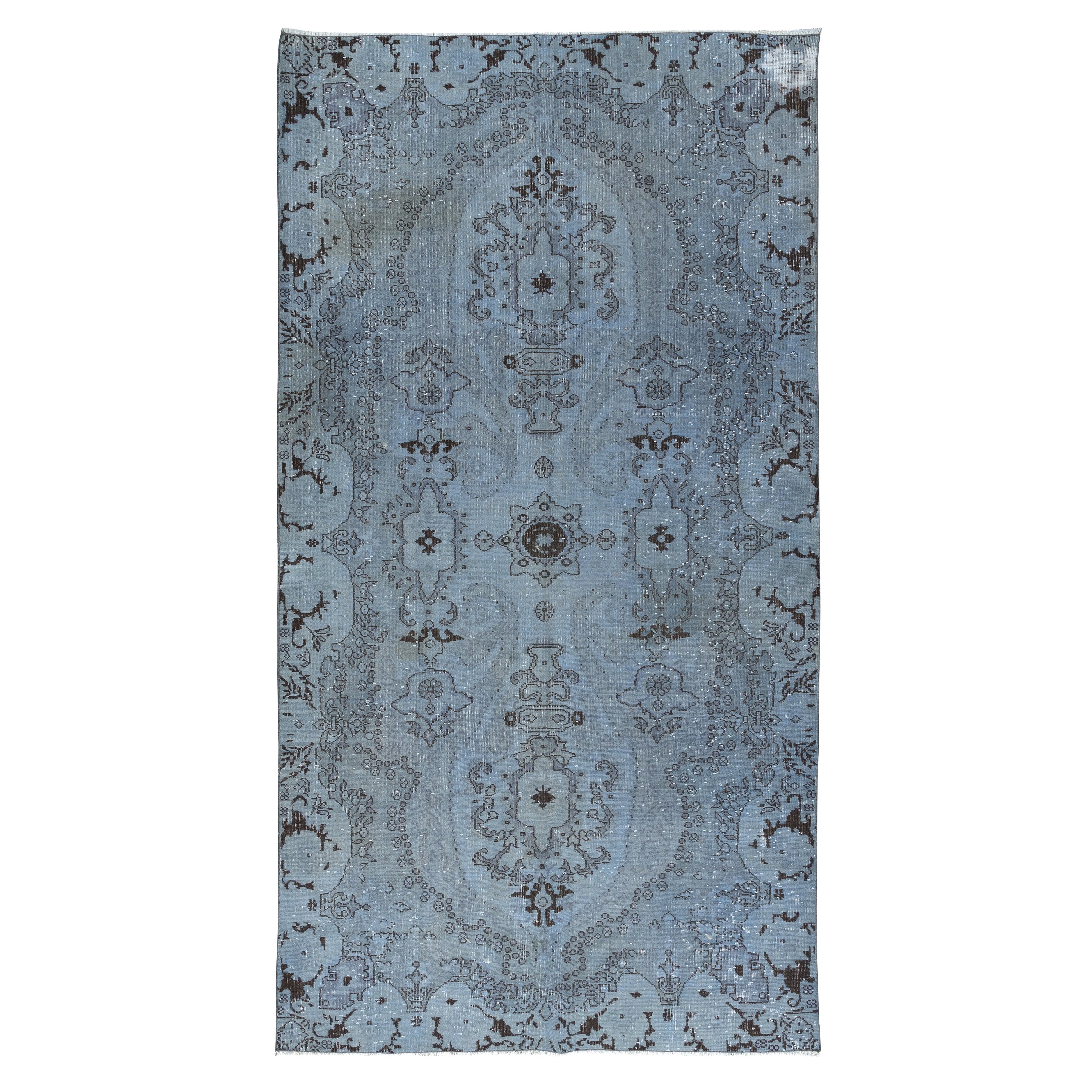 5.5x10 Ft Contemporary Hand-Made Sky Blue Turkish Rug with French Aubusson Style For Sale