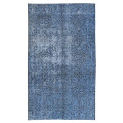 Vintage 5.4x9 Ft Sky Blue Modern Area Rug, Handwoven and Handknotted in Isparta, Turkey.