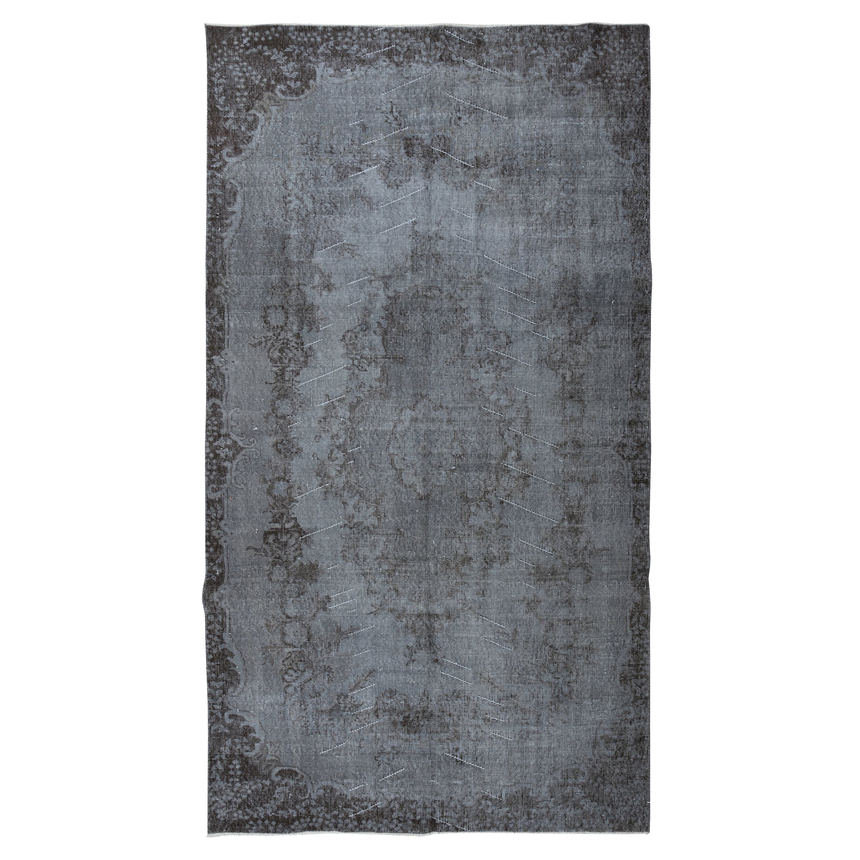 5.5x9.8 Ft Contemporary Overdyed Hand Knotted Wool Grey Area Rug from Turkey For Sale