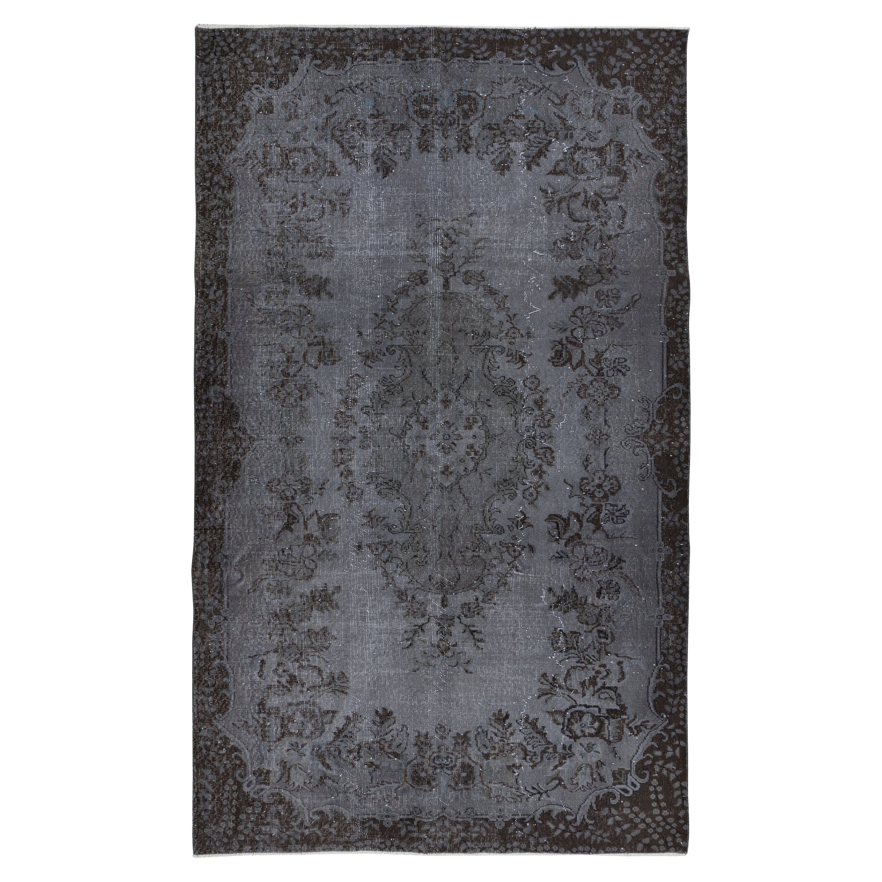 5.7x9.2 Ft Modern Overdyed Hand Knotted Wool Gray Area Rug From Turkey For Sale