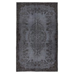Vintage 5.7x9.2 Ft Modern Overdyed Hand Knotted Wool Gray Area Rug From Turkey