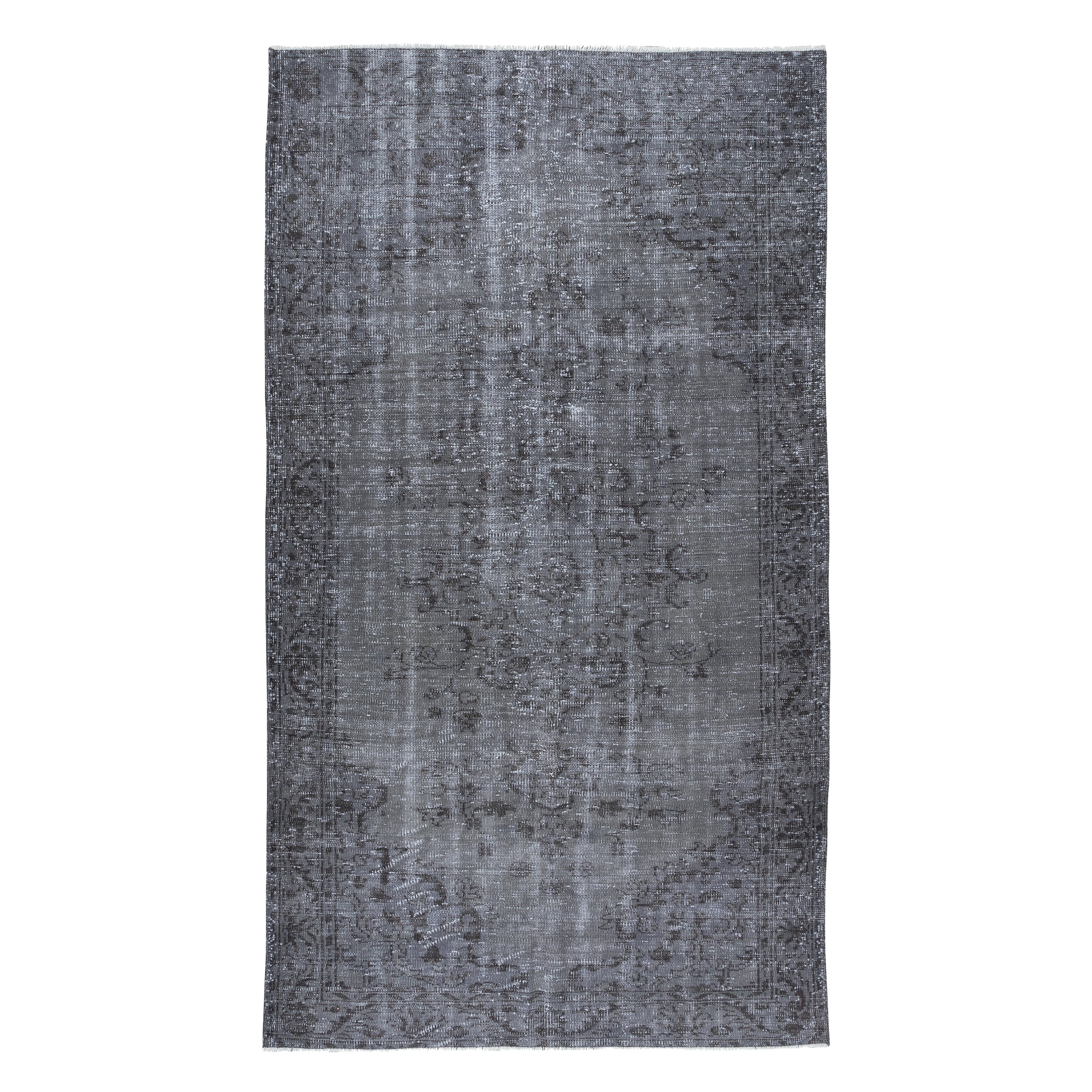 Moderner handgefertigter grauer 5,5x9 Ft Distressed Moderner Teppich im Used-Look, türkischer Wollteppich