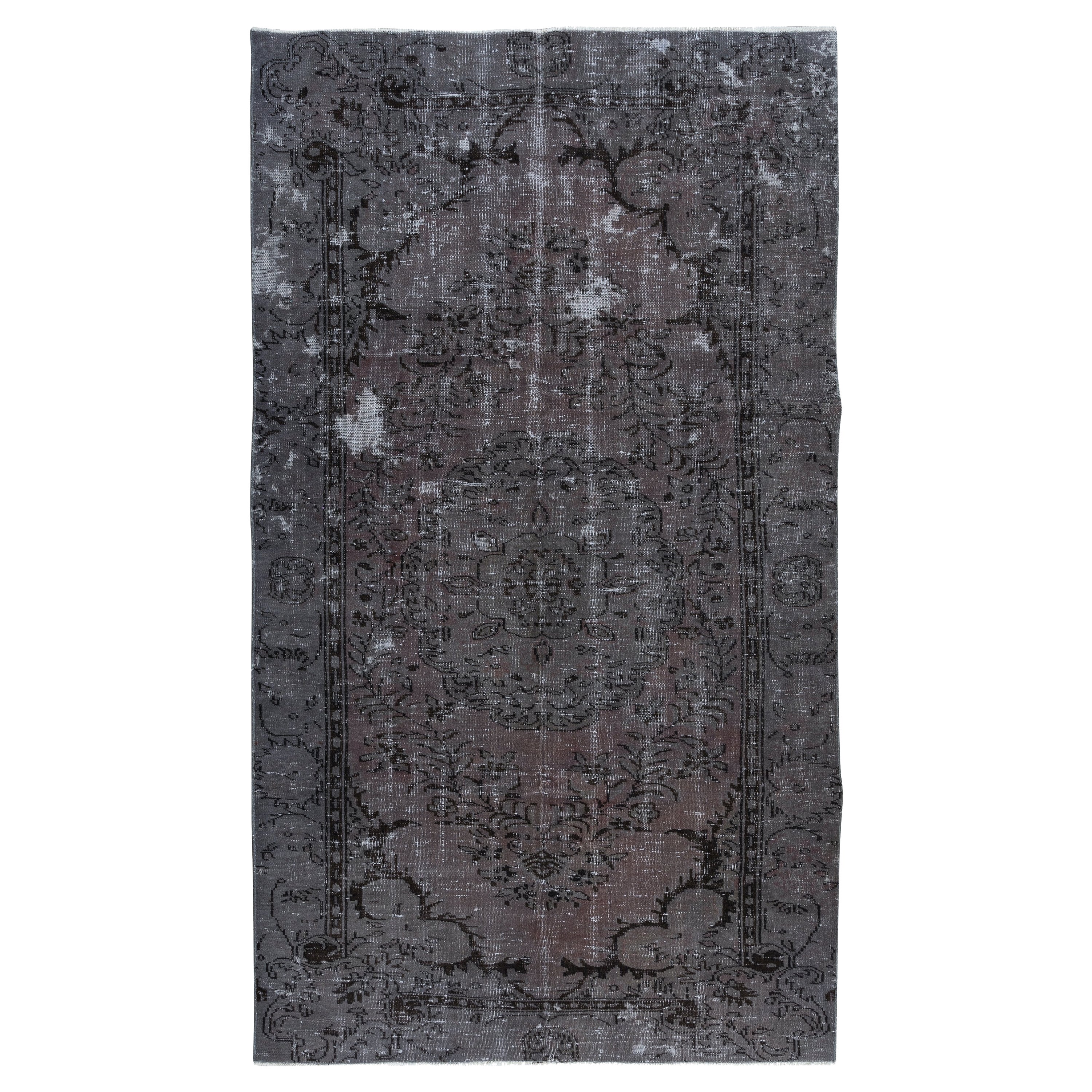 5x8.8 Ft Handgefertigter Grauer Indoor-Outdoor Teppich, Medaillon Design Anatolischer Teppich
