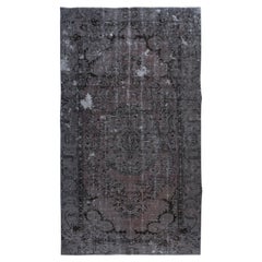 Antique 5x8.8 Ft Handmade Gray Indoor-Outdoor Rug, Medallion Design Anatolian Carpet