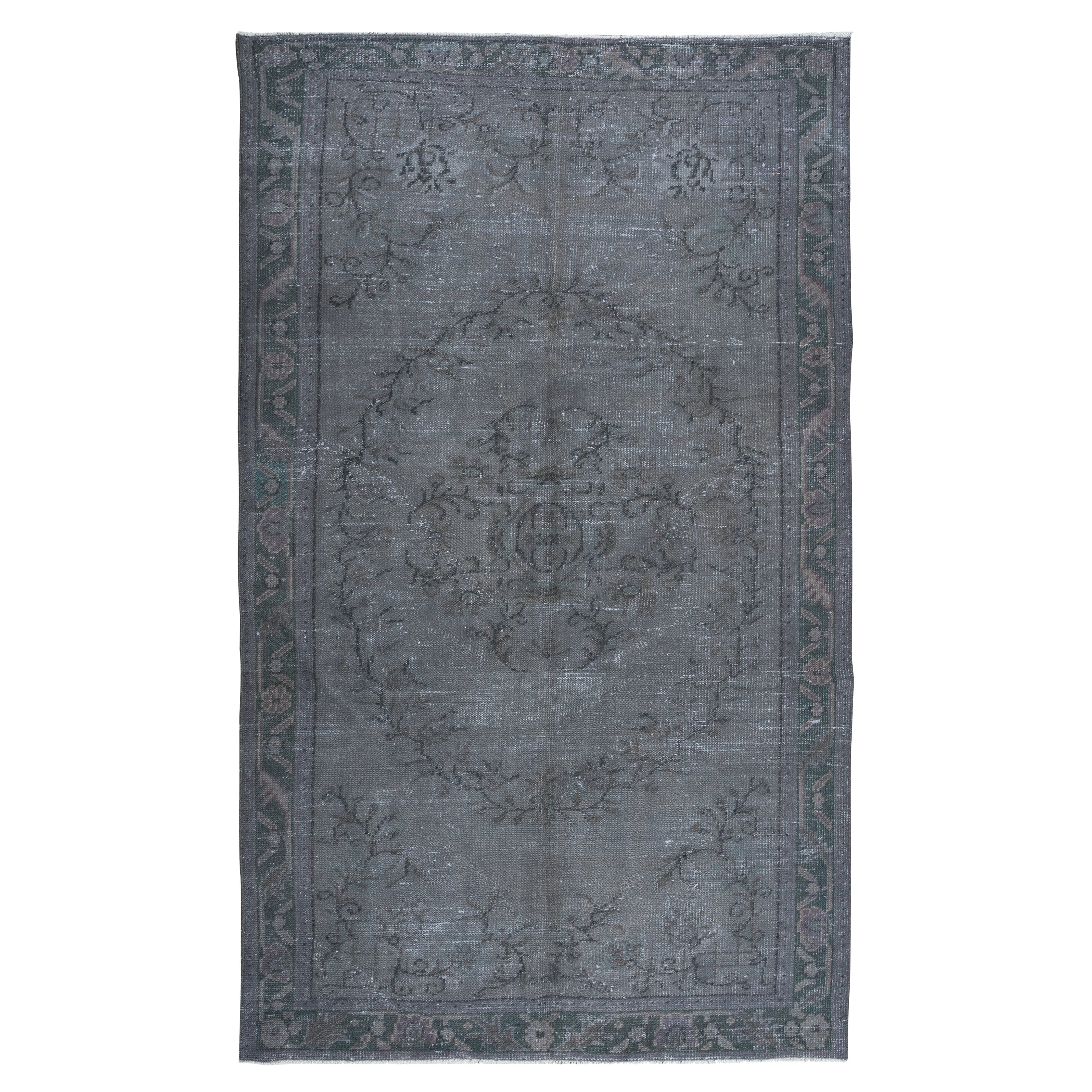 5.4x8.7 Ft Contemporary Hand Knotted Wool Gray Area Rug, Turkish Upcycled Carpet For Sale