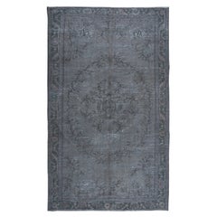 Vintage 5.4x8.7 Ft Contemporary Hand Knotted Wool Gray Area Rug, Turkish Upcycled Carpet