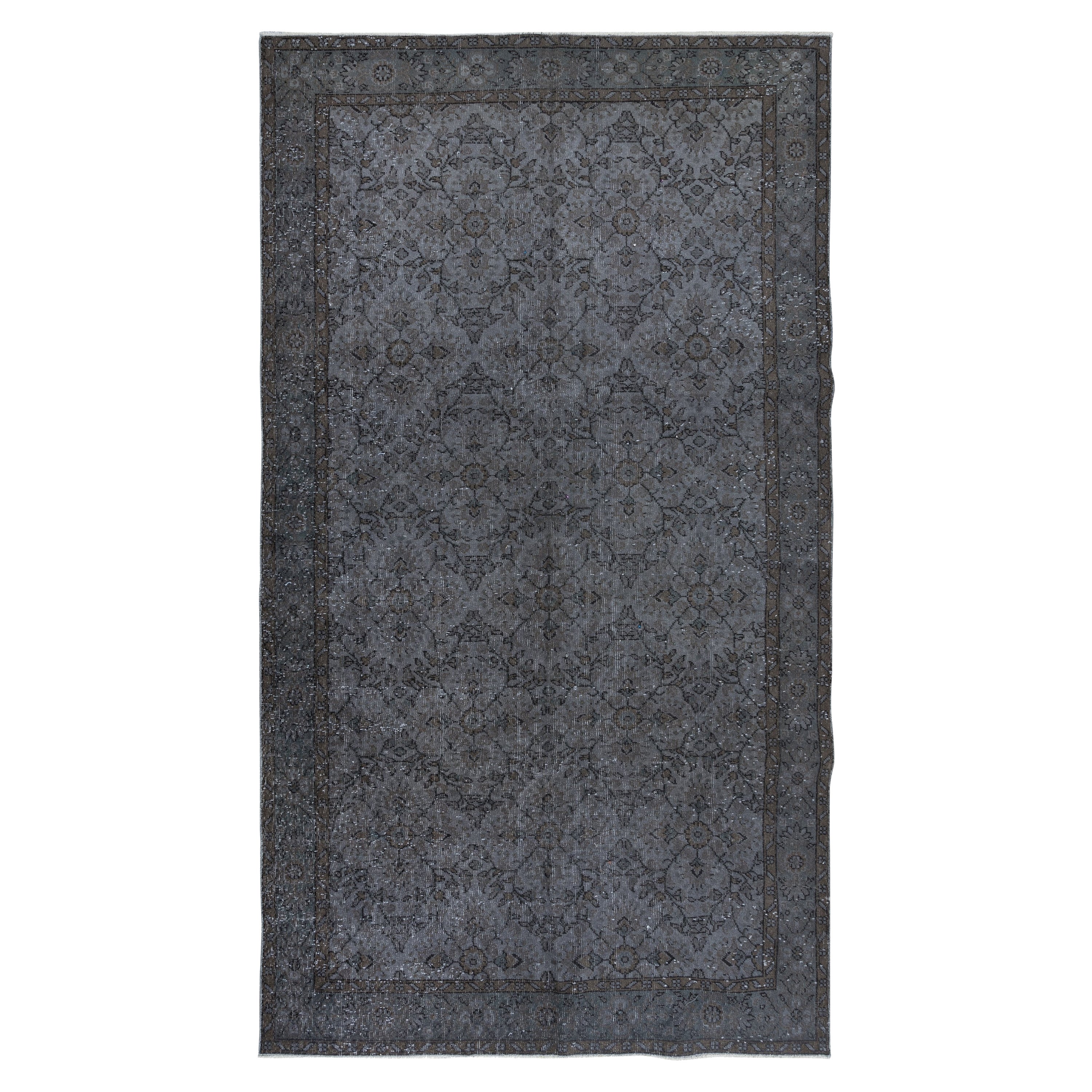5.6x9.7 Ft Moderner türkischer Teppich in Grau, dekorativer handgefertigter Teppich in Blumenmuster in Grau