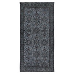 Vintage 3.7x7.2 Ft Floral Handmade Turkish Rug in Gray, Ideal for Contemporary Interiors