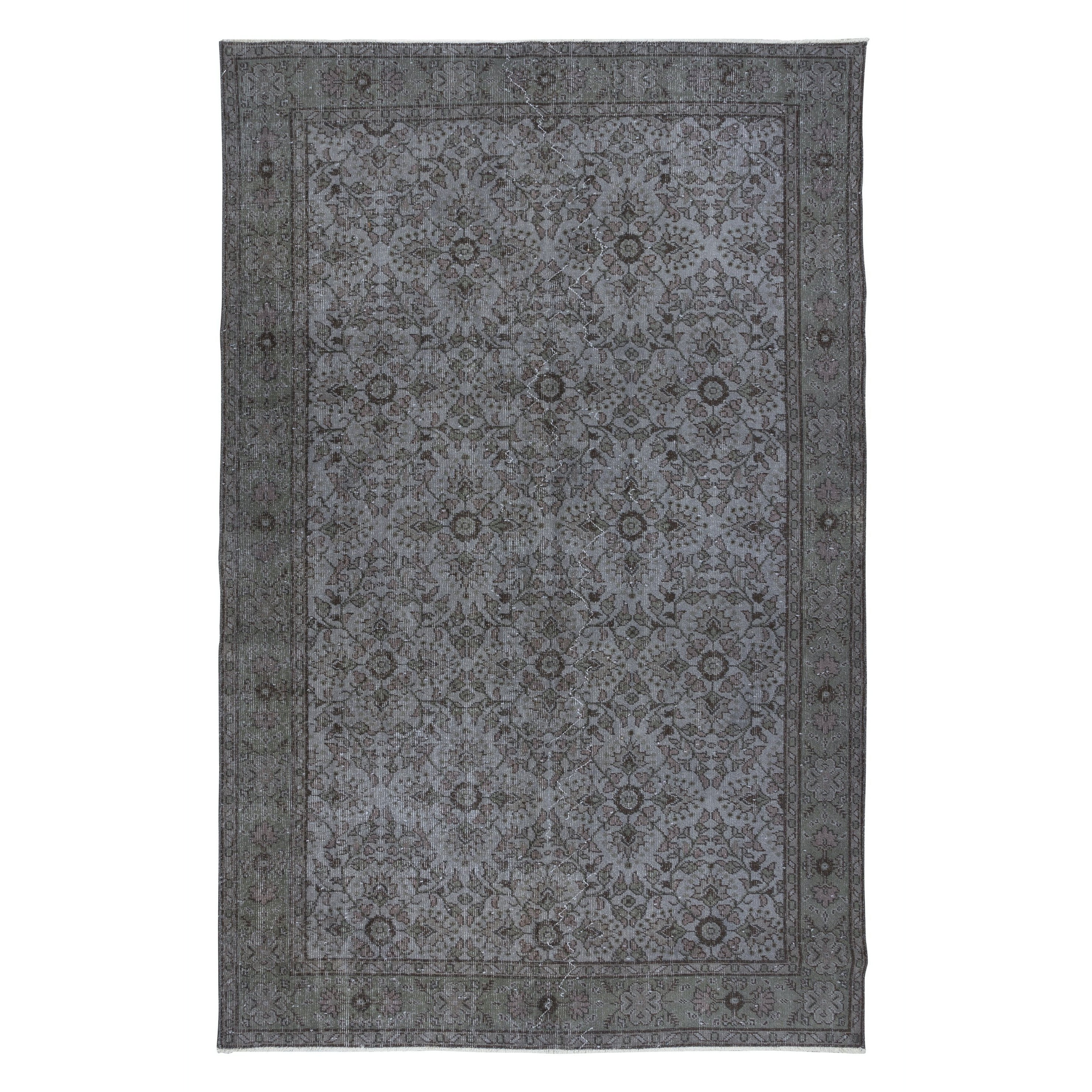 6x9.4 Ft Upcycled Handmade Area Rug in Gray, Contemporary Turkish Carpet For Sale