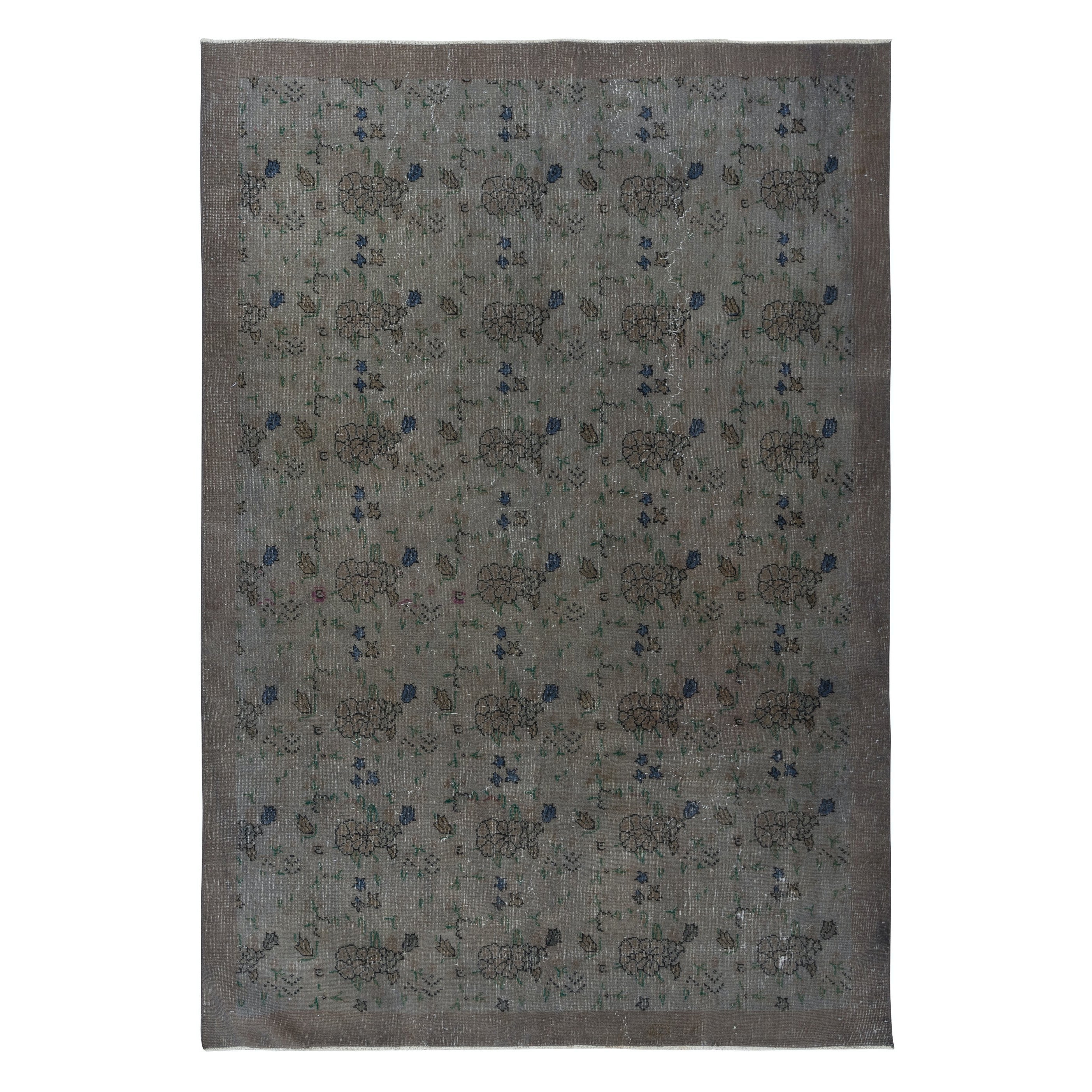6.6x9.2 Ft Modern Handmade Turkish Area Rug with Gray, Light Brown and Brown For Sale