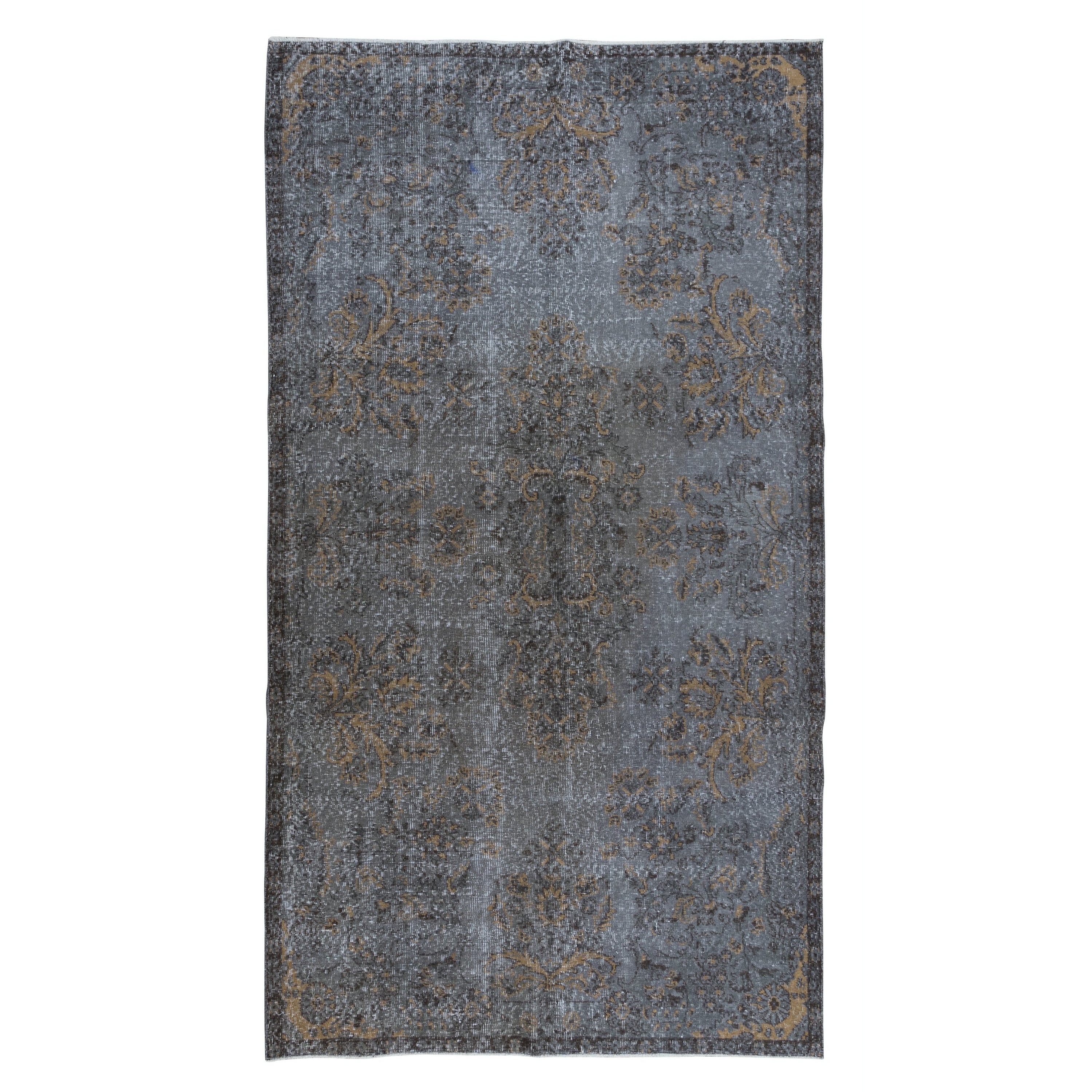 5.6x10 Ft Handgefertigter Teppich in Zimmergröße, recycelter türkischer Teppich in Grau & Beige in Grau