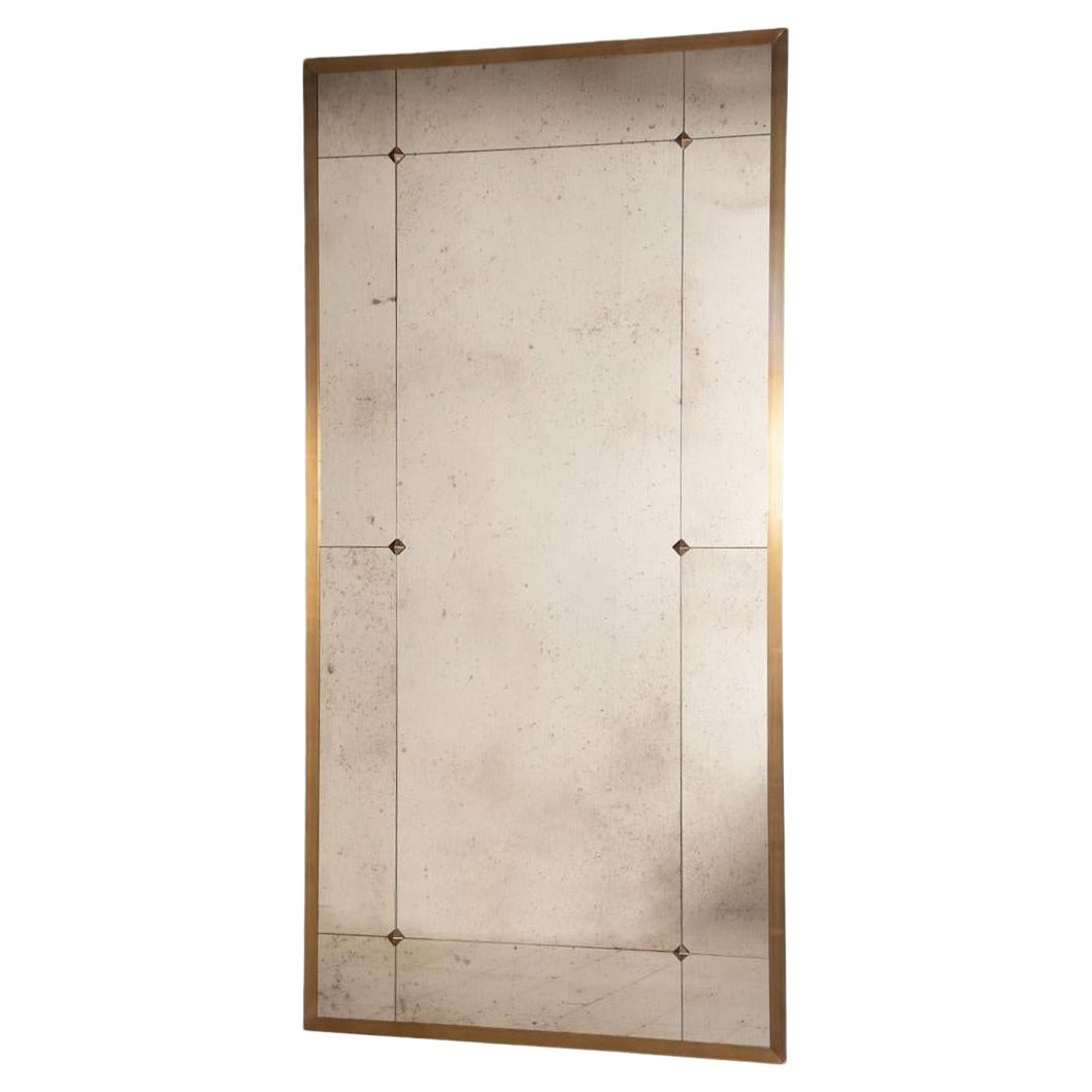 Brass studded antique mirror 100 X 200 cm For Sale