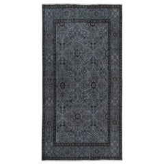 3.6x6.8 Ft Small Handmade Turkish Rug with Iron Gray Field and Floral Design