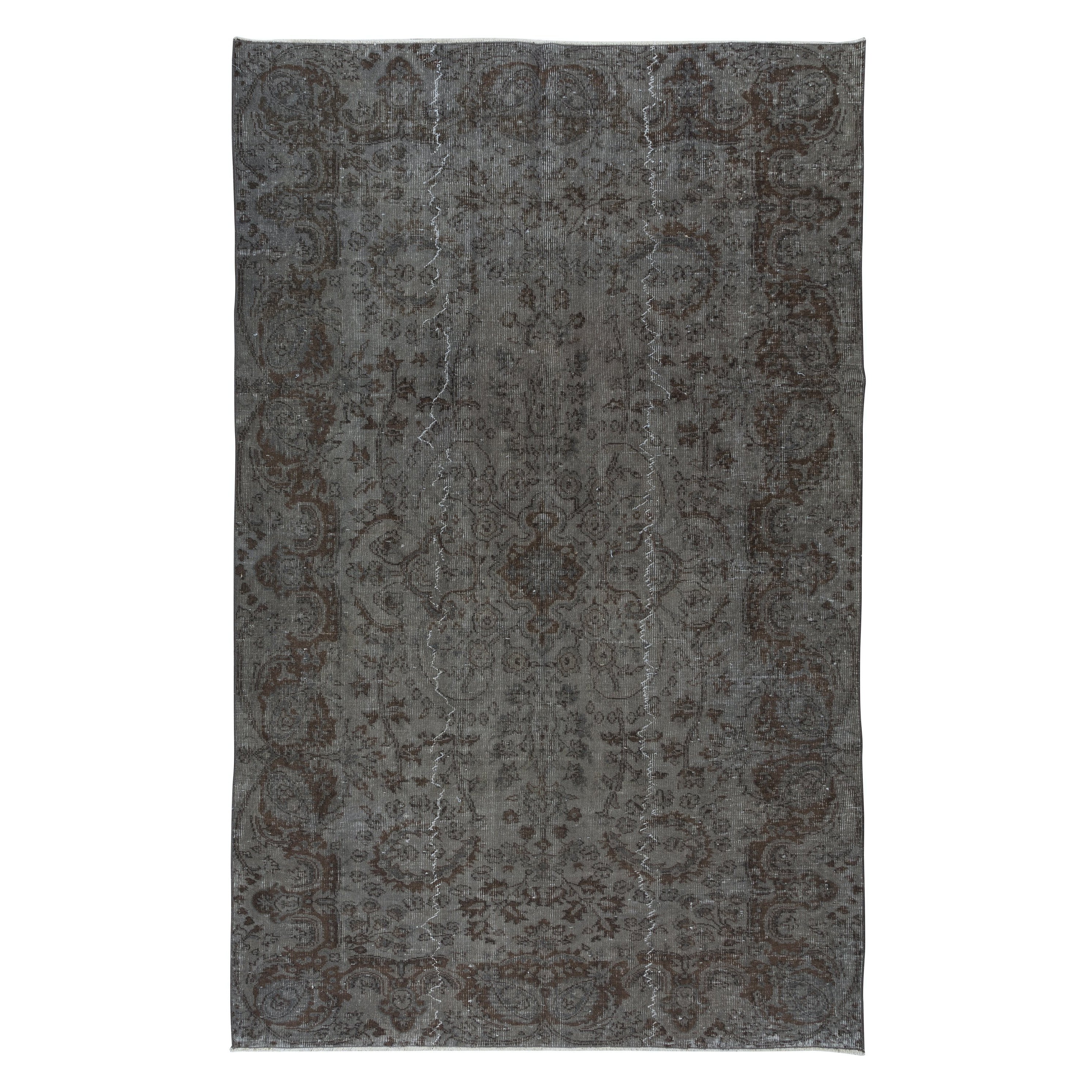 5.7x8.7 Ft Rustic Handmade Turkish Sparta Area Rug. Gray & Brown Colors For Sale