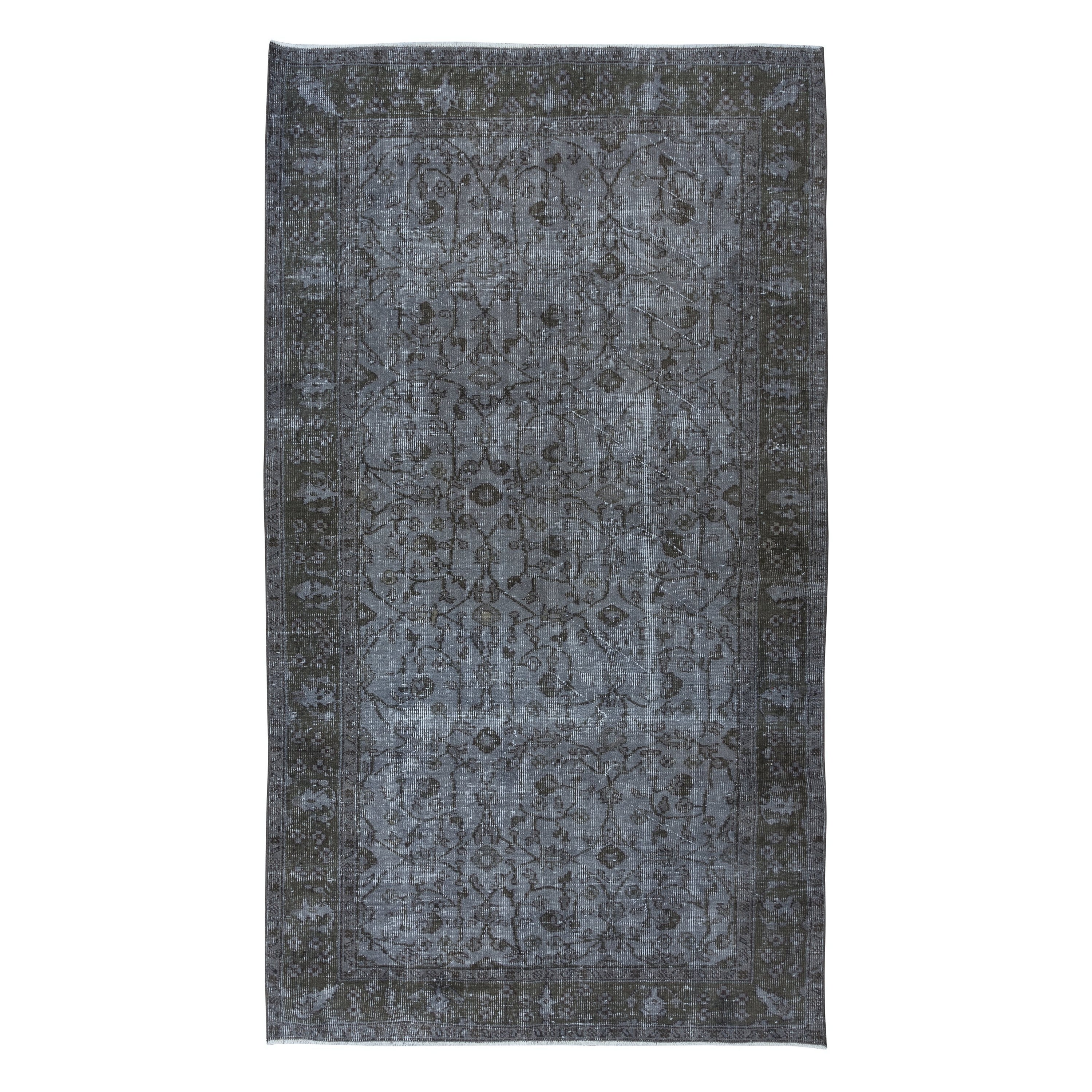 4.6x8 Ft Rustic Turkish Floral Rug. Grey Handmade Carpet for Modern Interiors