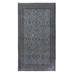 4x7 Ft Kleiner handgefertigter Teppich mit botanischem Design und grauem Hintergrund aus der Türkei