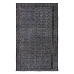 Used 5.7x8.4 Ft Modern Handmade Turkish Gray Indoor-Outdoor Rug with Floral Design