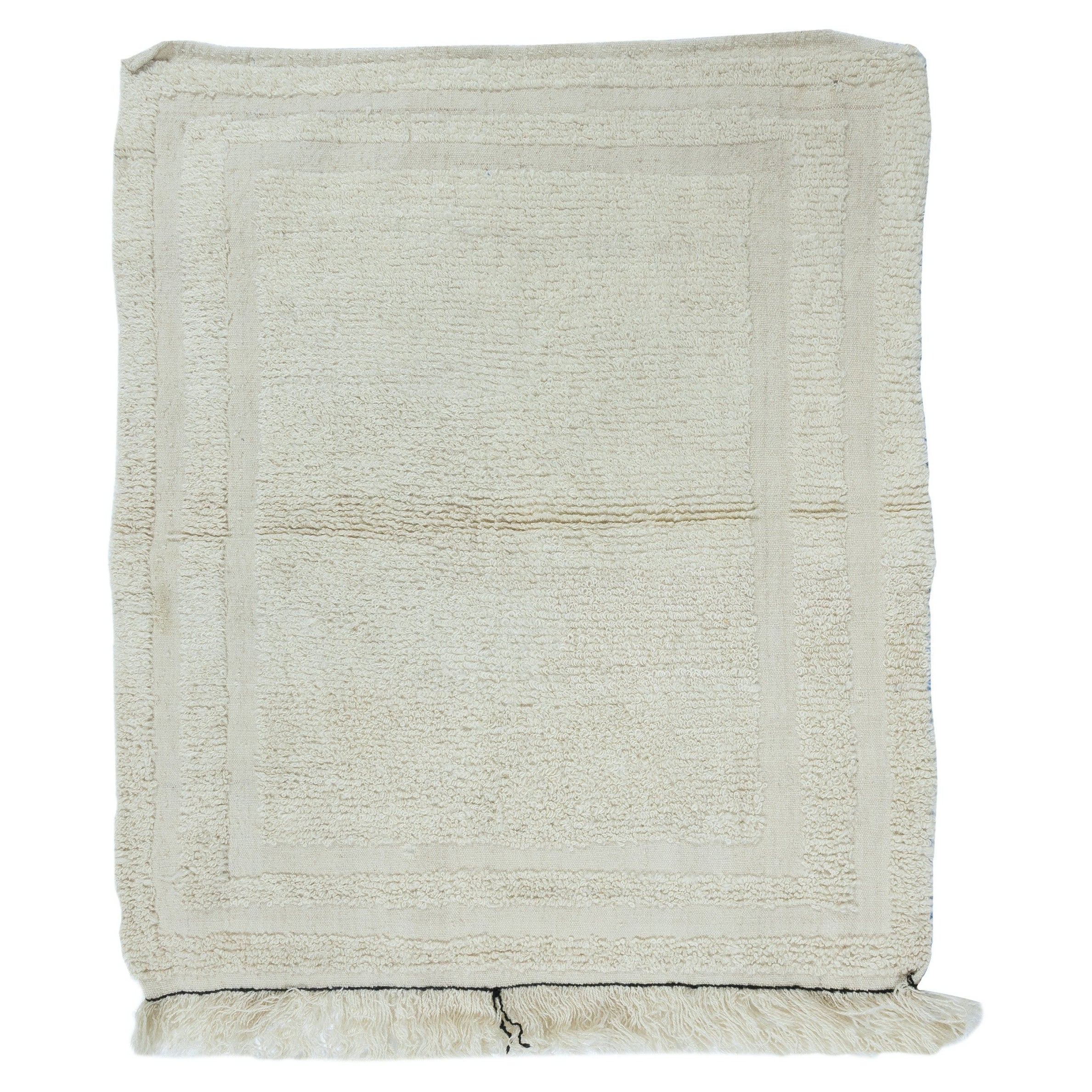 3x3.7 Ft Minimalist Vintage Handmade Anatolian Small Tulu Rug made of Beige Wool For Sale