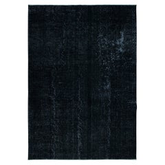 7x9.8 Ft Plain Black Over-Dyed Turkish Area Rug, Handmade Used Large Carpet