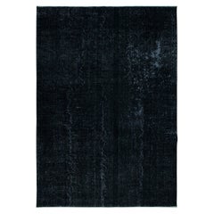 7x9.8 Ft Plain Black Over-Dyed Turkish Area Rug, Handmade Vintage Large Carpet