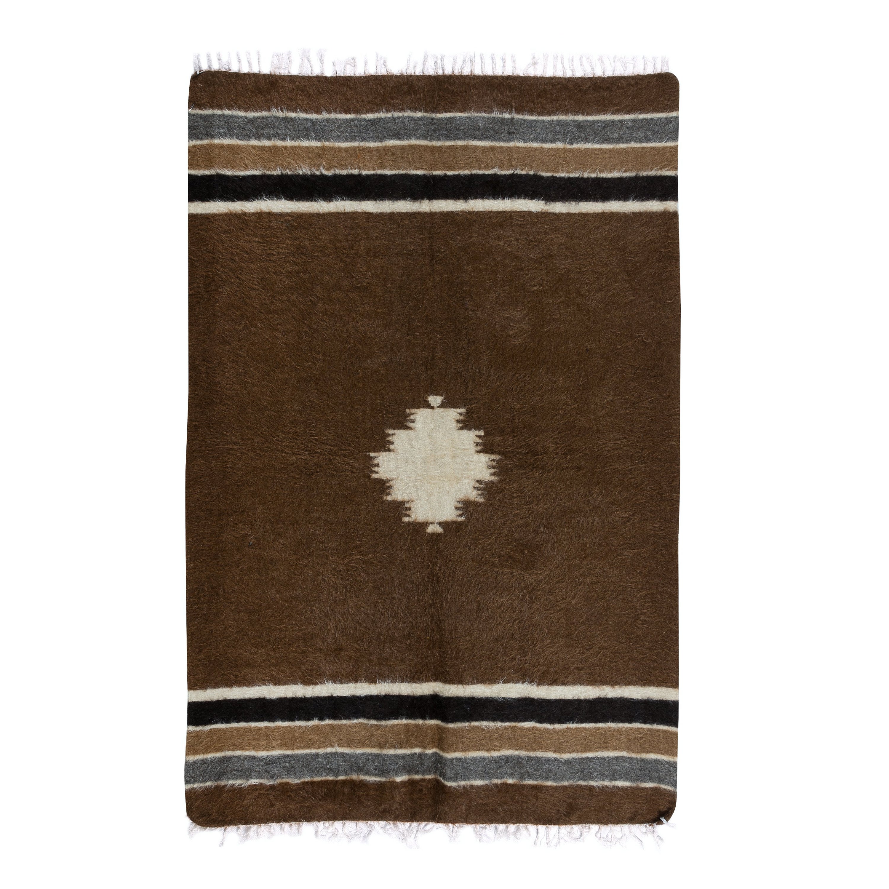 Kilim kurdo de mohair suave de 4,3x6,3 pies. Sofá marrón Plumón. Cubrecama Vintage en venta