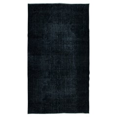 5.7x9.8 Ft Modern Anatolian Area Rug in Black, Vintage Handmade Wool Carpet