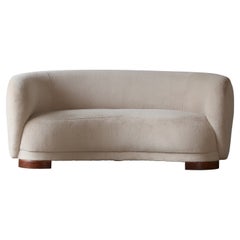 1940s Curved Danish Cabinetmaker Banana Sofa, Newly Upholstered in Alpaca