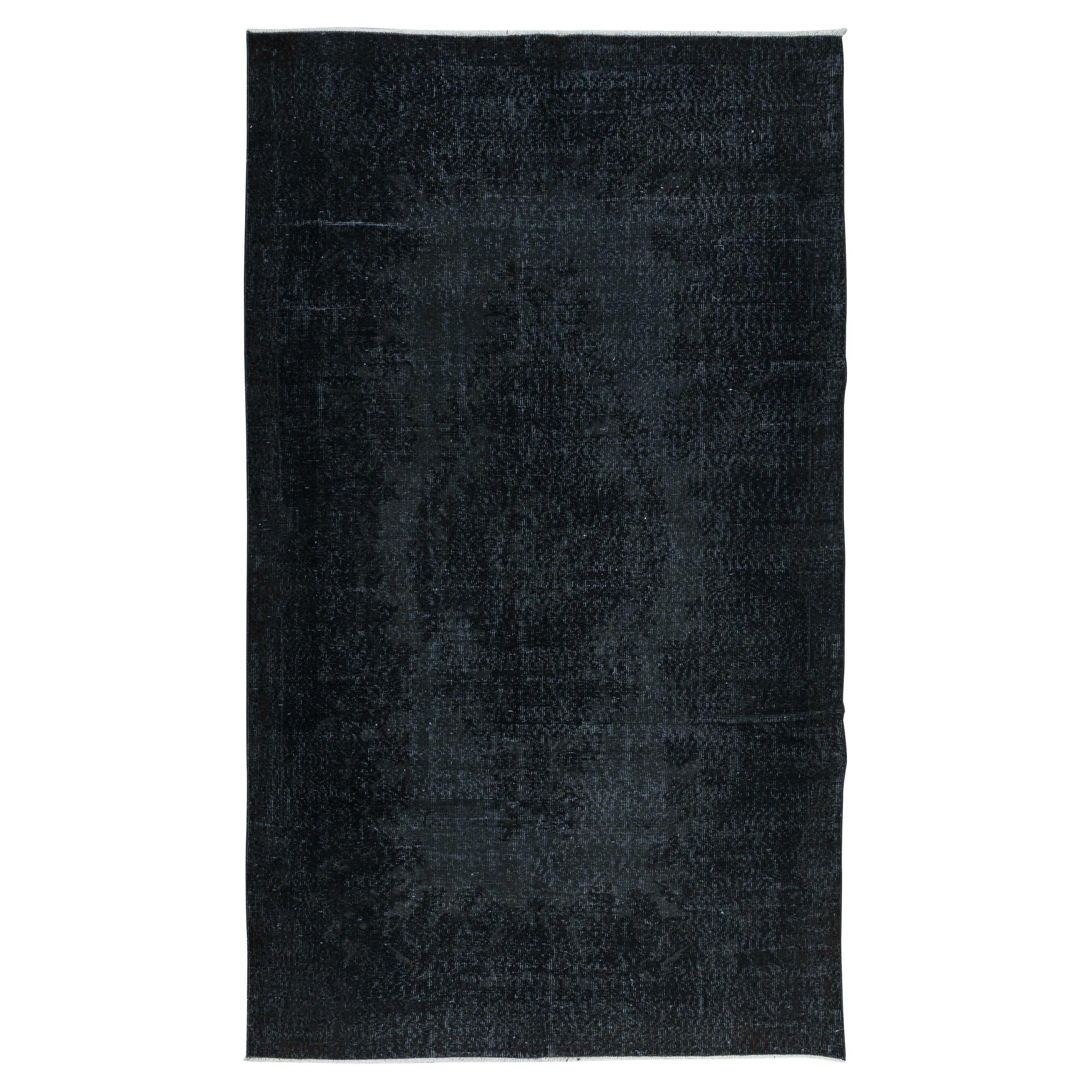 5.4x9 Ft Modern Handmade Turkish Rug in Charcoal Gray & Black for Home & Office For Sale