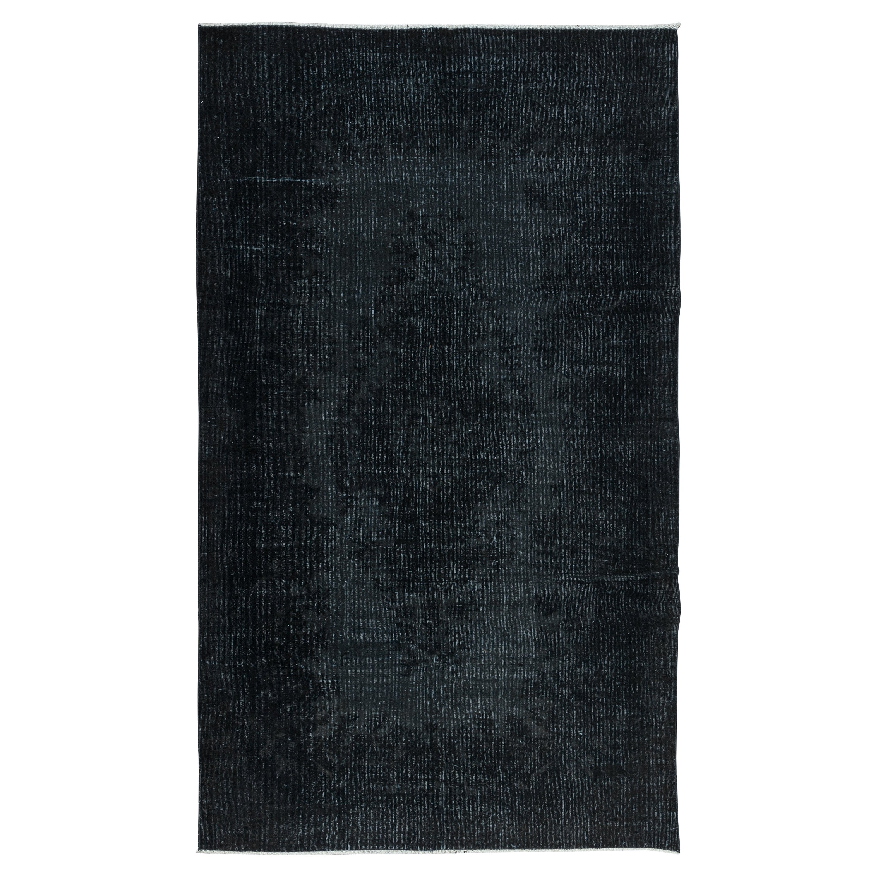 Alfombra turca moderna hecha a mano de 5,4 x 9 pies en gris marengo y negro para casa y oficina en venta